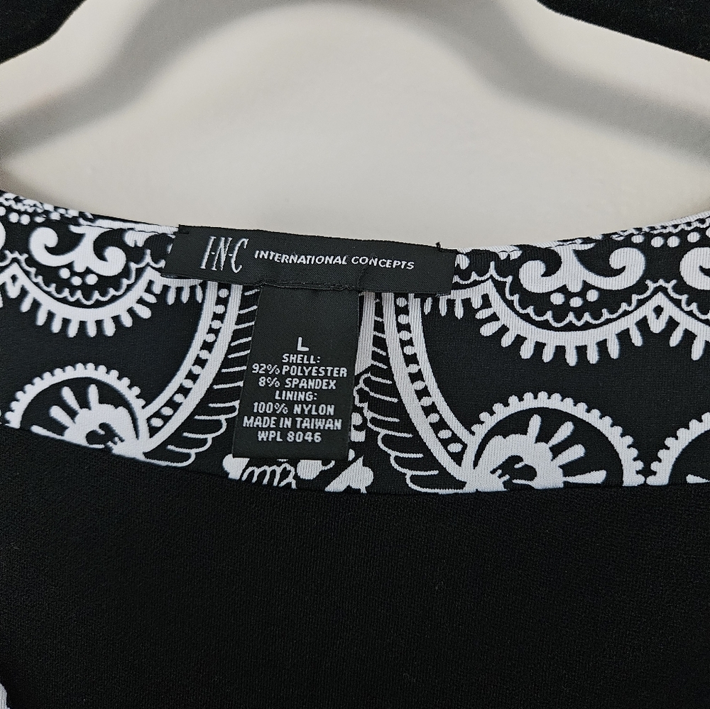 INC International Concepts Black and White Damask Patterned Dress Women's Large - Picture 4 of 5